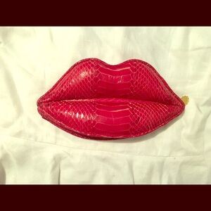 Lulu Guinness Lipstick Red Snakeskin Clutch